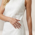 Valvet Oak House white sleeveless midi dress in ribbed fabric with a minimalist fitted silhouette