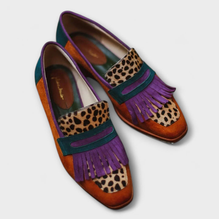 Elen - Hnědé Mokasíny s Leopardím Motivem