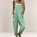 Valvet Oak House Anastasia loose-fit mint green floral print jumpsuit with adjustable straps and wide legs