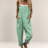 Valvet Oak House Anastasia loose-fit mint green floral print jumpsuit with adjustable straps and wide legs