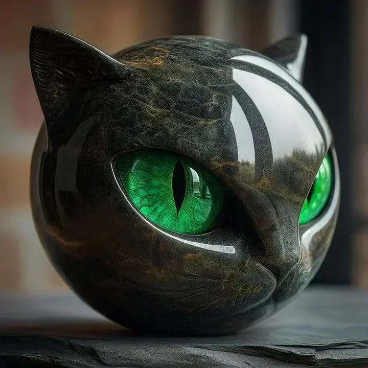 Mystická socha hlavy černé kočky