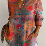 Valvet Oak House Pietra button-down shirt featuring a vibrant multi-colored floral pattern and a relaxed fit