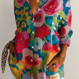 Valvet Oak House Pietra button-down shirt featuring a vibrant multi-colored floral pattern and a relaxed fit.