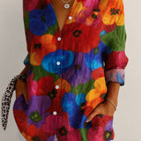 Valvet Oak House Pietra button-down shirt featuring a vibrant multi-colored floral pattern and relaxed fit