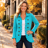 Miranda™ | Vintage Teal Cardigan s Límcem