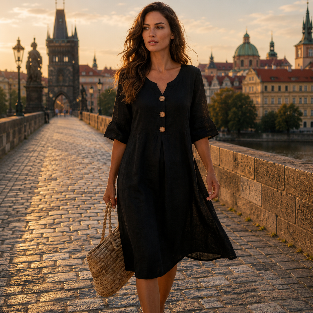 Hellen - Šaty s volánovými rukávy a knoflíky