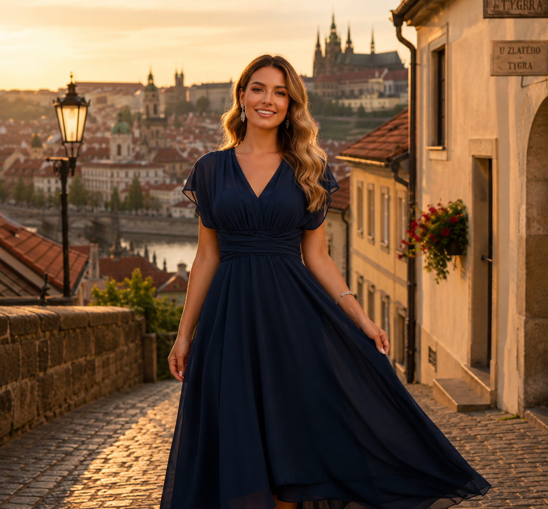 Danae - A-line šaty s V výstřihem
