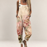 Valvet Oak House floral print loose-fit jumpsuit with wide legs and adjustable straps for a comfortable summer look.