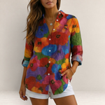 Valvet Oak House Pietra button-down shirt featuring a vibrant multi-colored floral pattern and relaxed fit
