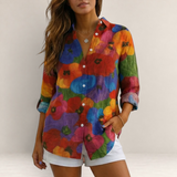Valvet Oak House Pietra button-down shirt featuring a vibrant multi-colored floral pattern and relaxed fit