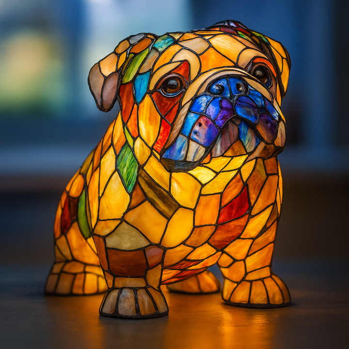 Lampa s bulldogem v sedící pozici