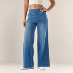 Valvet Oak House wide-leg blue denim trousers with a comfortable elastic waistband and casual stretch fit