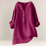 Valvet Oak House Edna magenta linen and cotton blend blouse with a relaxed fit and button-down neckline