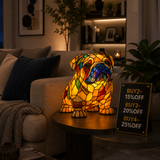 Lampa s bulldogem v sedící pozici